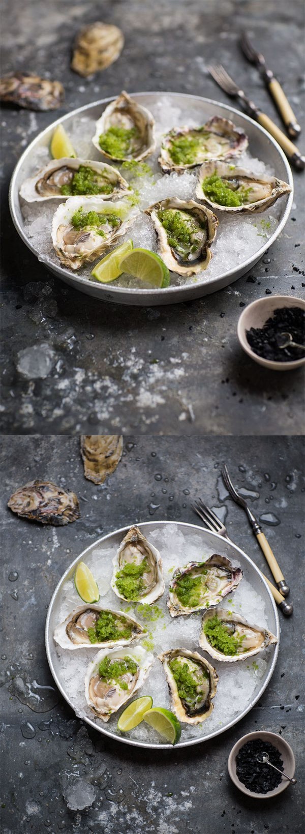 Oysters with spicy cucumber granita