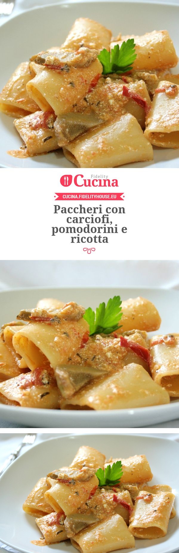 Paccheri con carciofi, pomodorini e ricotta