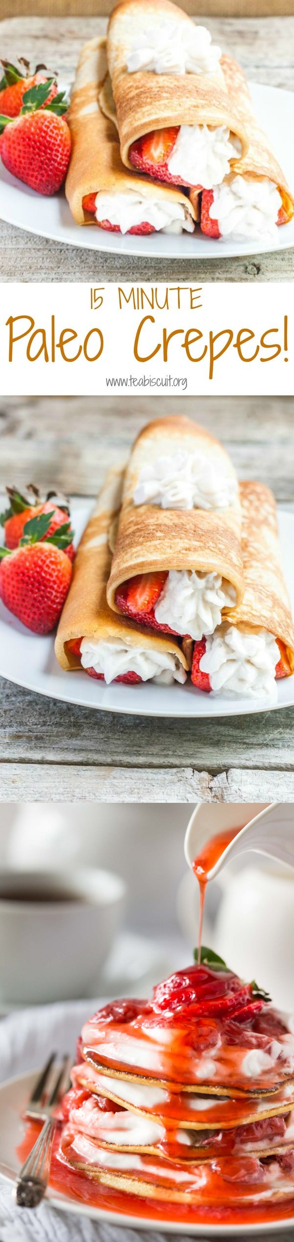 Paleo Crepes with Strawberry Sauce and Coconut Whipped Cream