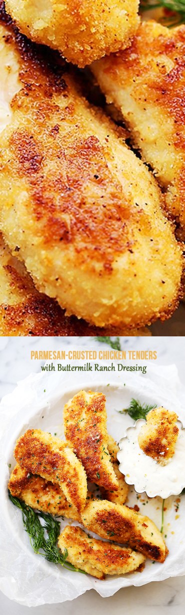 Parmesan-Crusted Chicken Tenders Buttermilk Ranch Dressing