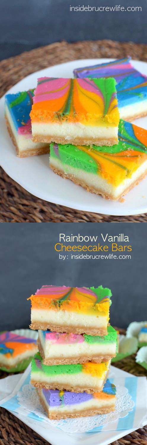 Rainbow Vanilla Cheesecake Bars