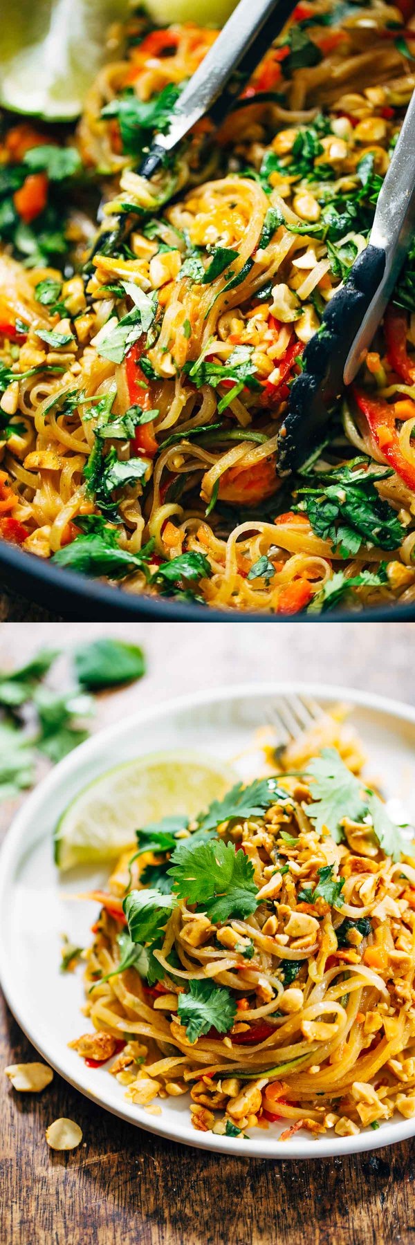 Rainbow Vegetarian Pad Thai with Peanuts and Basil