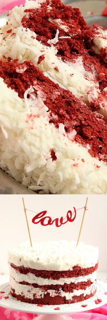 Red Velvet Coconut Cake with Coconut Cream Cheese Frosting