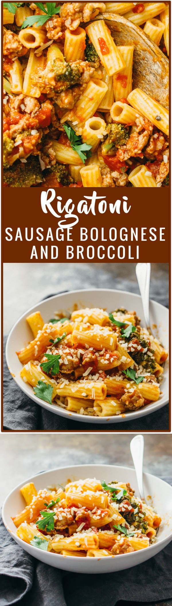 Rigatoni with sausage bolognese and broccoli