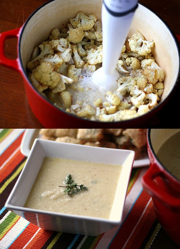 Roasted Cauliflower Soup with White Cheddar Cheese