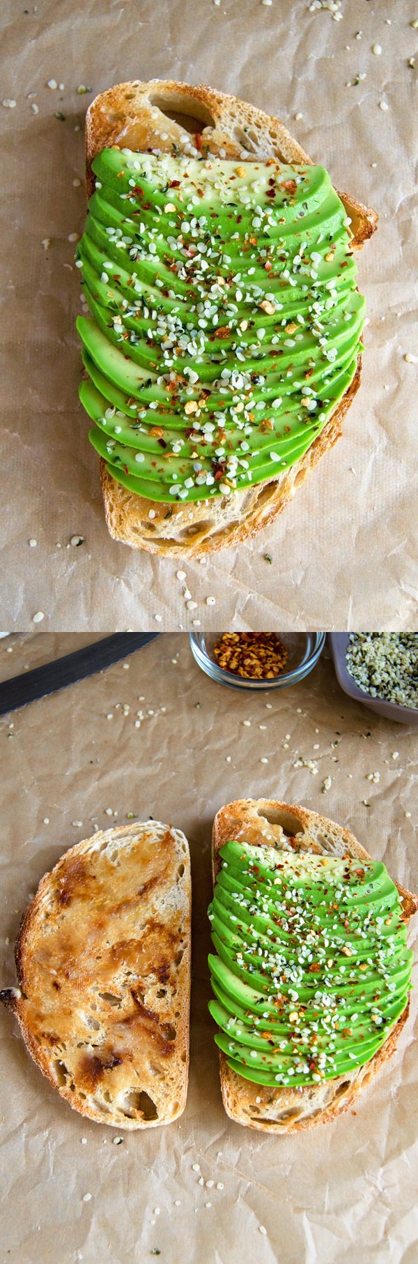 Roasted Garlic Avocado Toast + Hemp Seeds & Red Chili Flakes