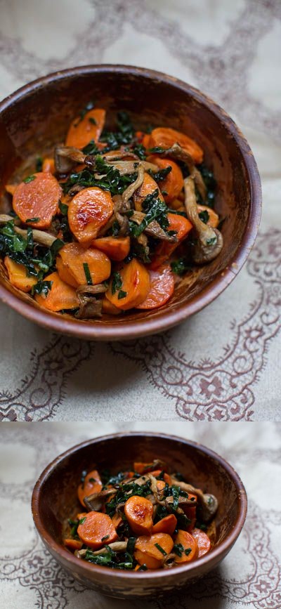 Roasted Persimmons with Mushrooms and Kale