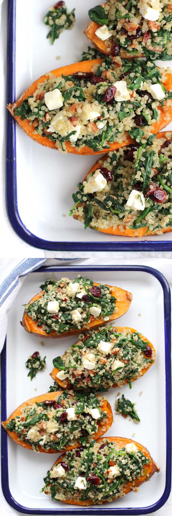 Roasted Sweet Potatoes Stuffed with Quinoa and Spinach