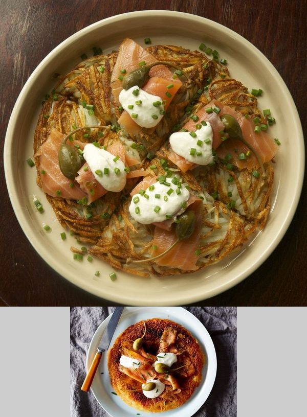 Rosti with Gravlax, Caper Berries and Horseradish Cream