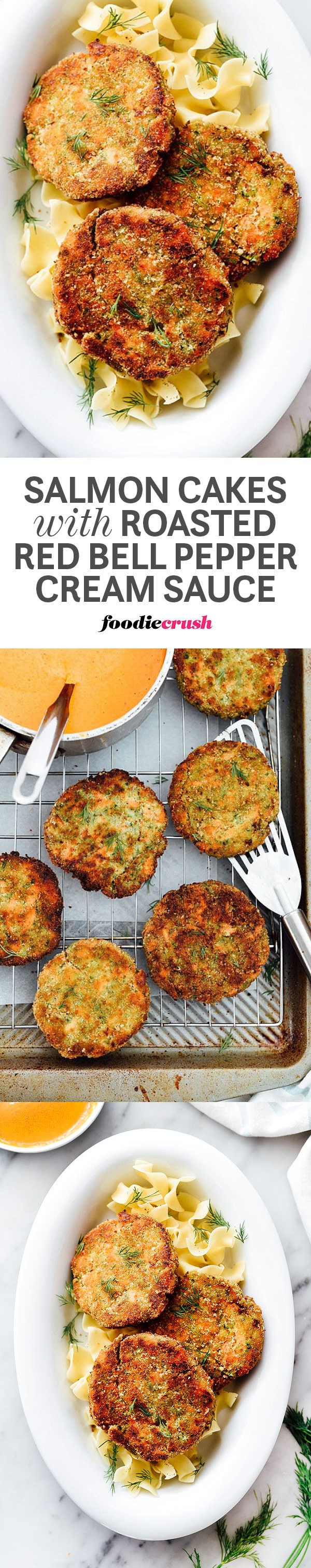 Salmon Cakes with Roasted Red Pepper Cream Sauce