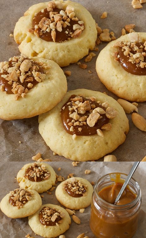 Salted Caramel Peanut Thumbprint Cookies