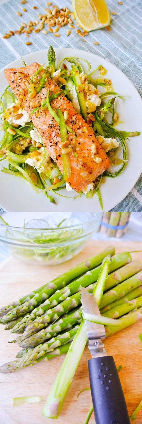 Shaved asparagus salad with salmon