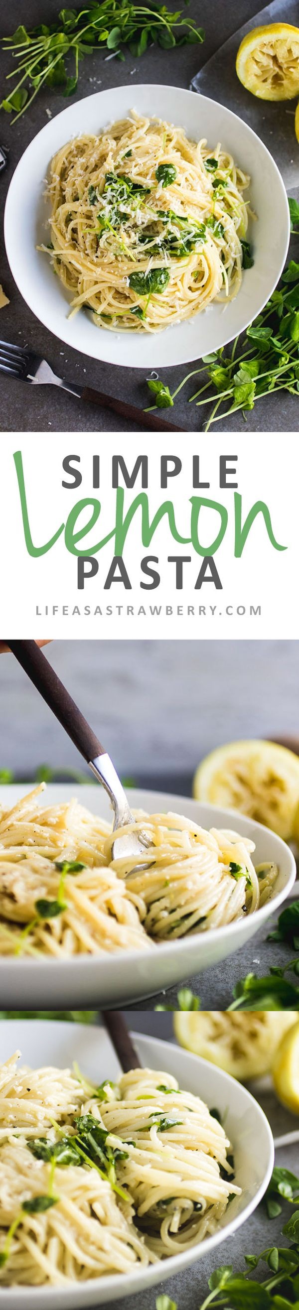 Simple Lemon Pasta with Parmesan and Pea Shoots