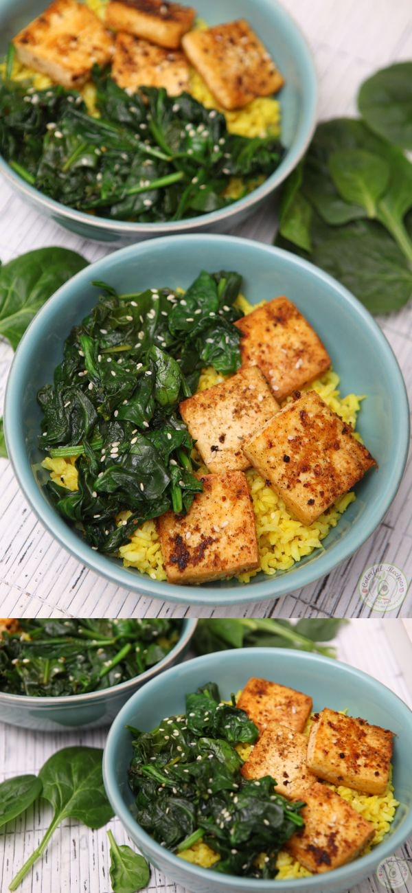 Simple Spinach Tofu With Turmeric Rice