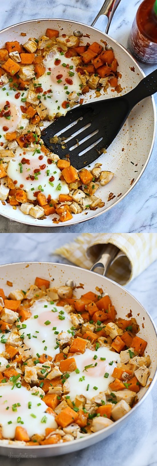 Skillet Sweet Potato Chicken Hash with Eggs