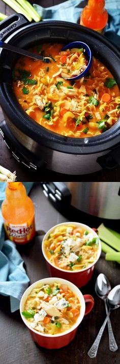 Slow Cooker Buffalo Chicken Noodle Soup