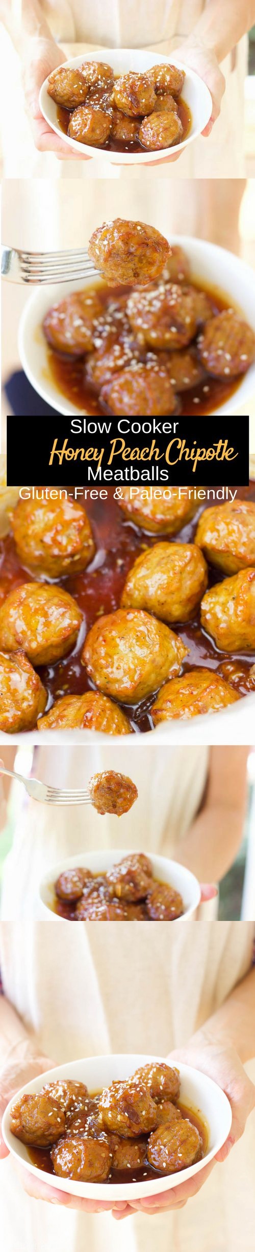 Slow Cooker Honey Peach Chipotle Meatballs (Gluten Free, Paleo