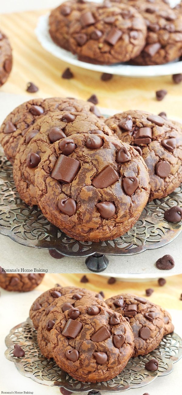 Soft and chewy triple chocolate fudge cookies