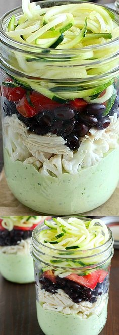 Southwest Zucchini Noodle Mason Jar Salad with Avocado Dressing