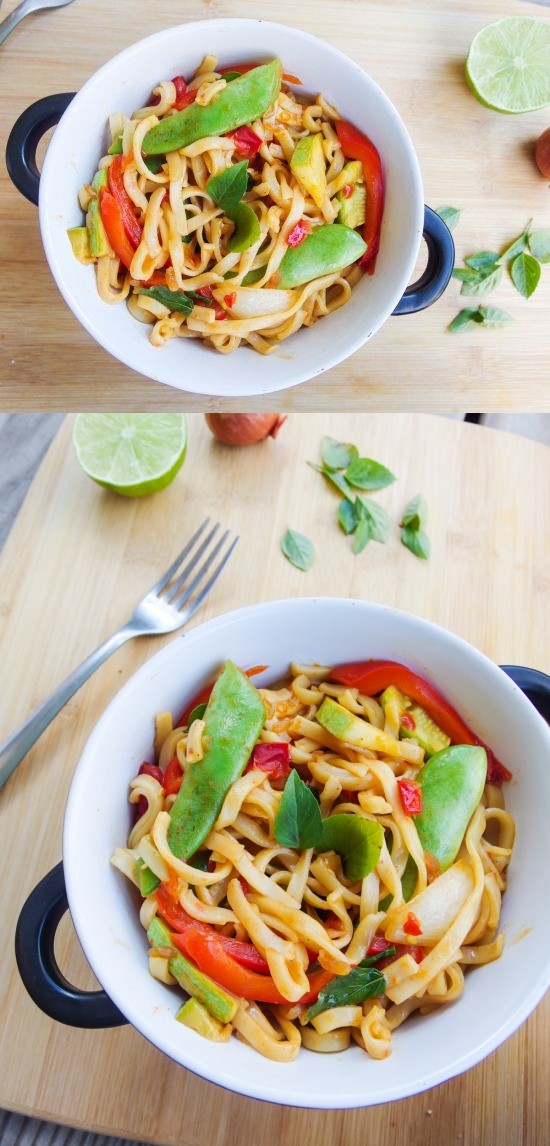 Spicy Basil Noodles (Vegan Drunken Noodles