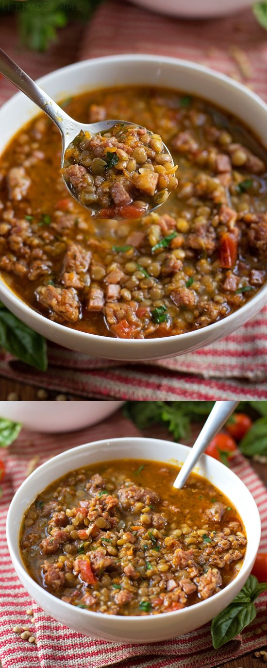 Spicy Sausage and Lentil Soup