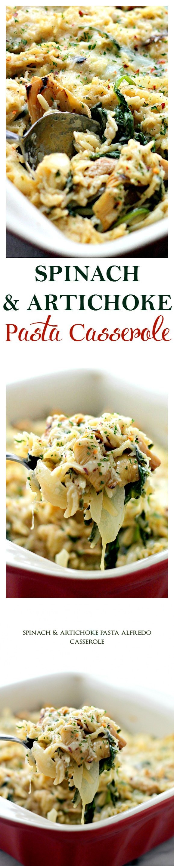 Spinach and Artichoke Pasta Alfredo Casserole