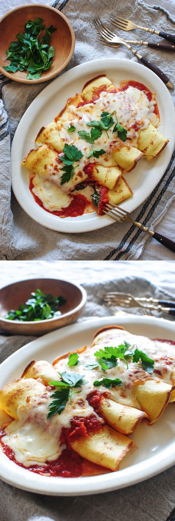 Spinach, Mushroom and Ricotta Crepes