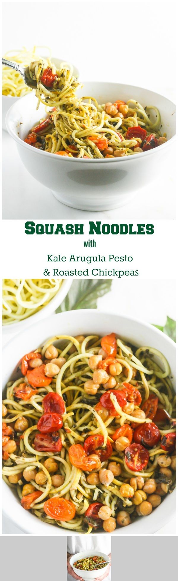 Squash Noodles with Kale Arugula Pesto and Roasted Chickpeas