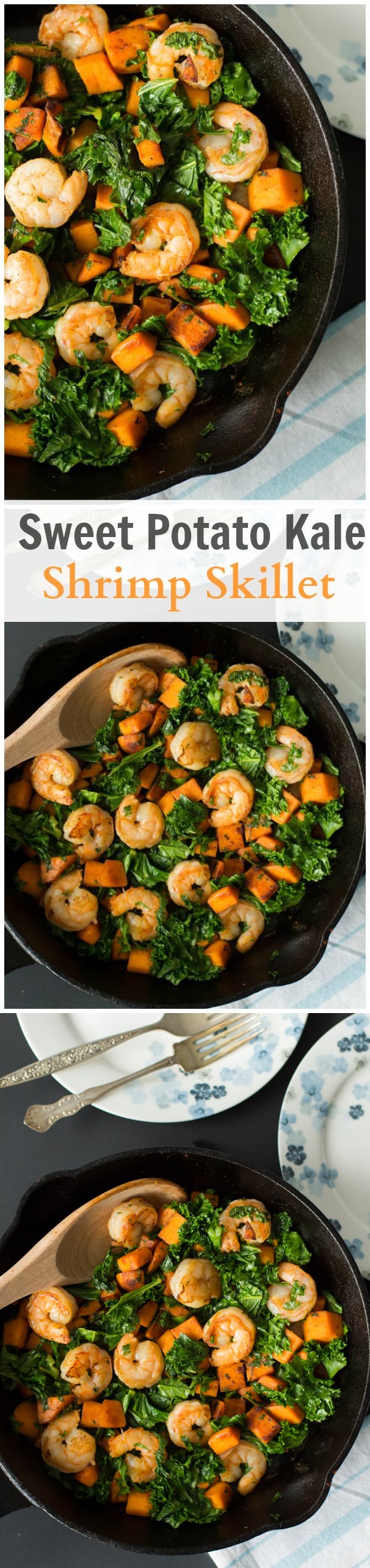 Sweet Potato, Kale and Shrimp Skillet