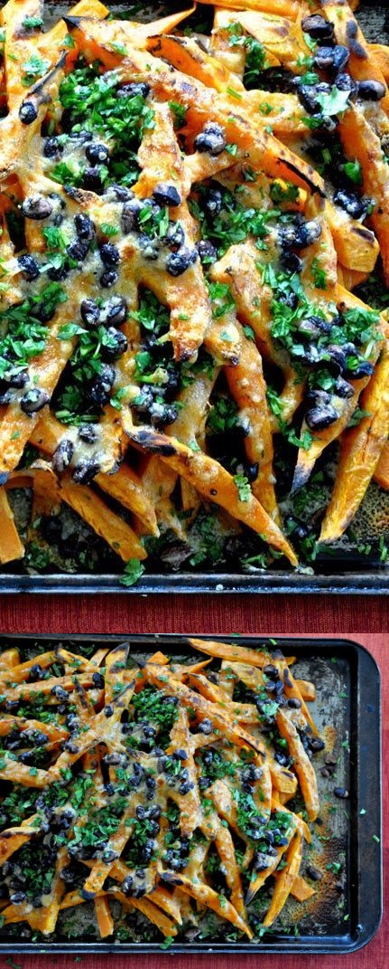 Sweet Potato Nachos with Smoked Cheddar and Black Beans