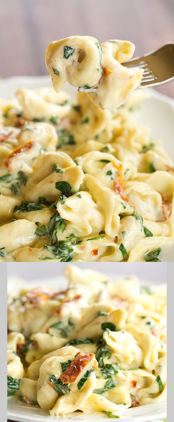 Tortellini in Parmesan Cream Sauce with Spinach and Sun-Dried Tomatoes