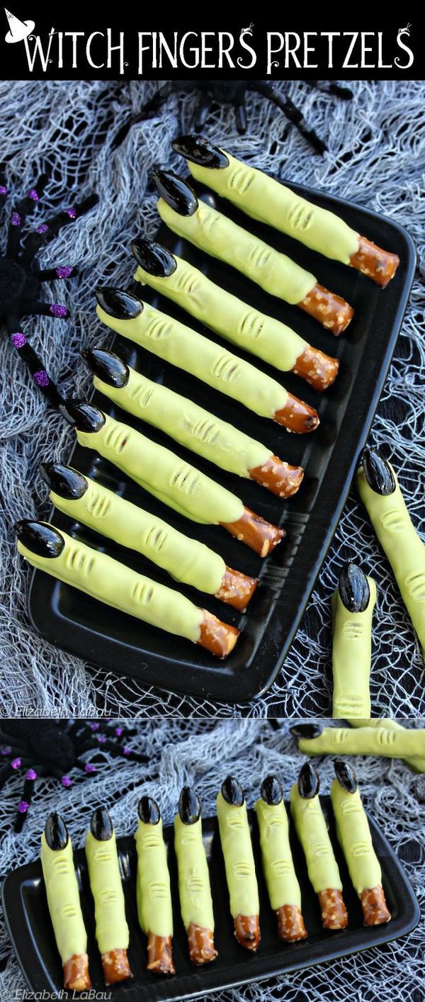 Try These Ghoulish Witch Finger Pretzel Rods