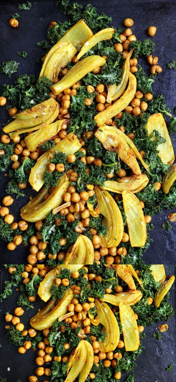 Turmeric Roasted Fennel, Chickpeas and Kale Salad