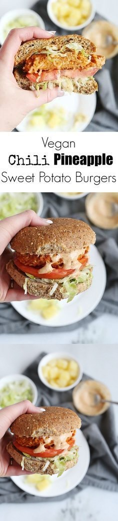 Vegan Chili Pineapple Sweet Potato Burgers