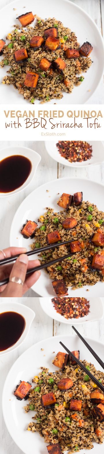 Vegan Fried Quinoa with BBQ SrirachaTofu