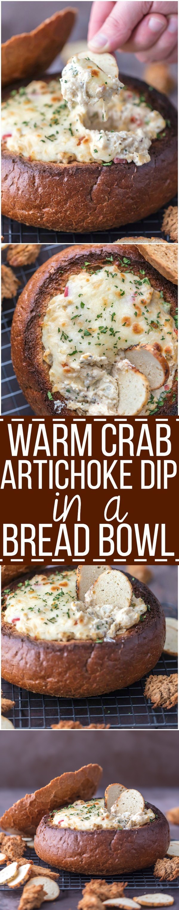 Warm Crab Artichoke Dip in a Bread Bowl