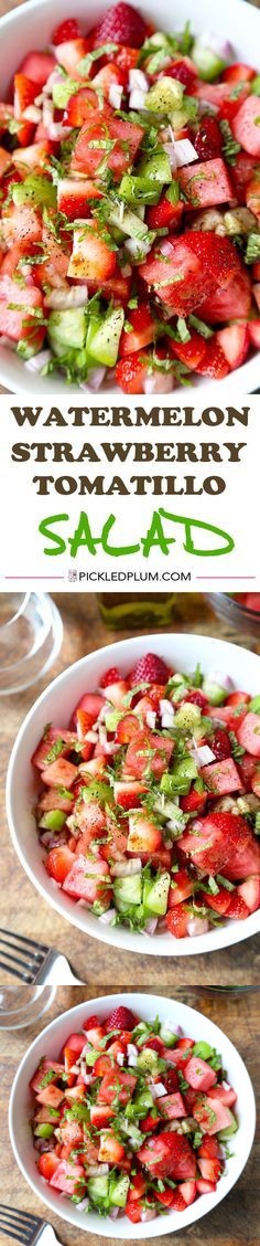 Watermelon, Strawberry and Tomatillo Salad