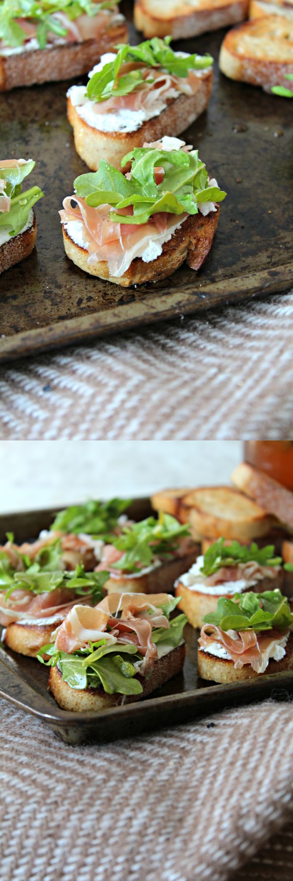 Whipped Goat Cheese Crostini with Prosciutto, Arugula & Honey