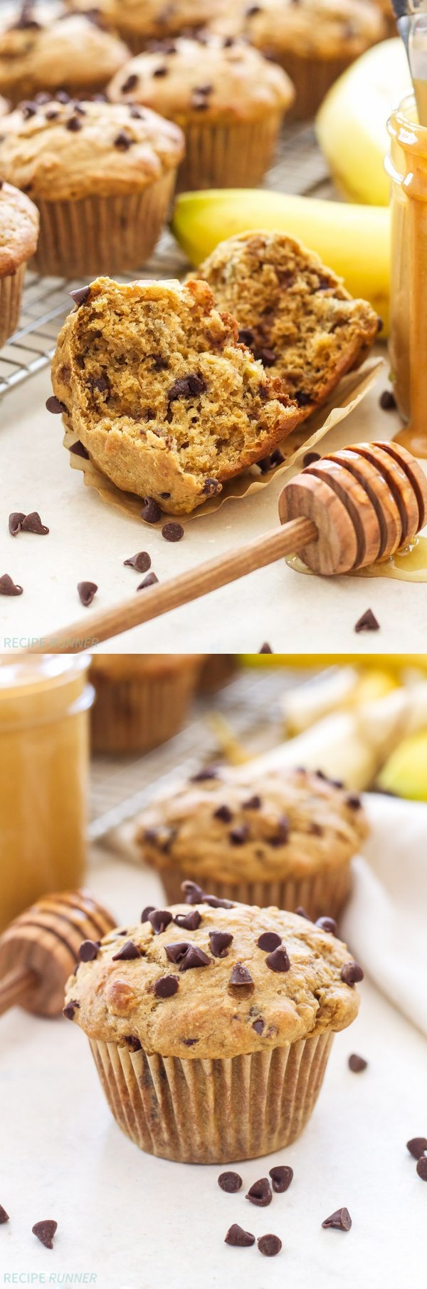 Whole Wheat Peanut Butter Banana Chocolate Chip Muffins