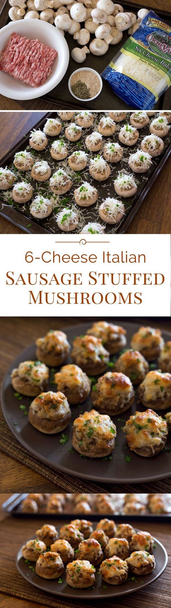 6 Cheese Italian Sausage Stuffed Mushrooms