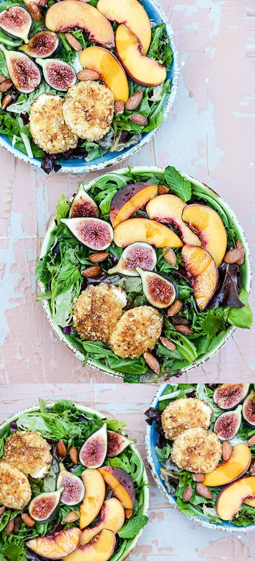 Almond-Crusted Goat Cheese, Peach and Fig Salad