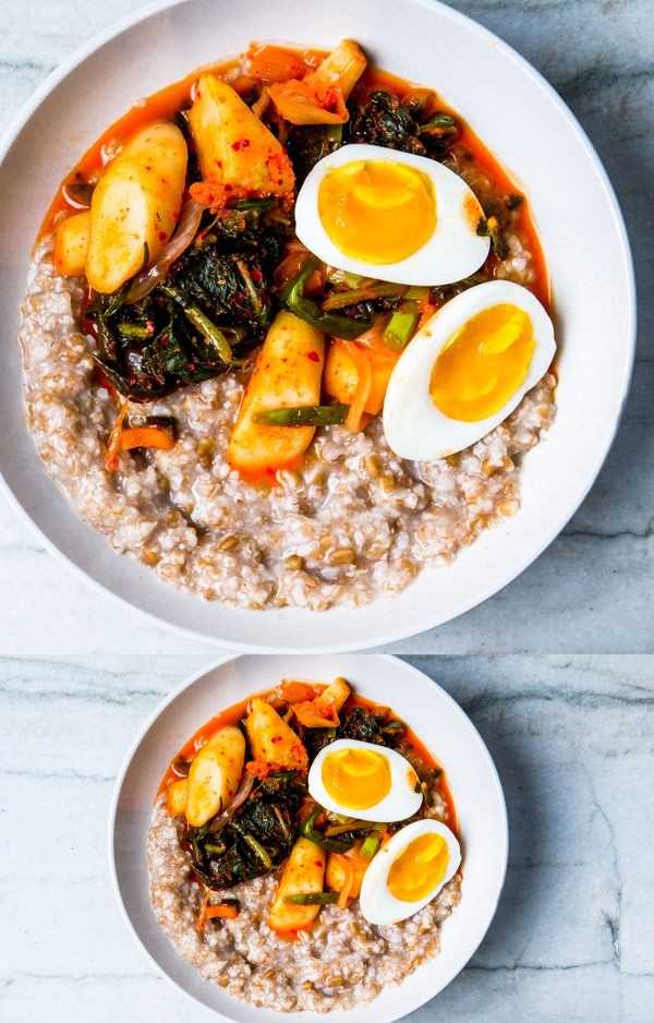 Alt-Grain Porridge with Kimchi and Jammy Eggs