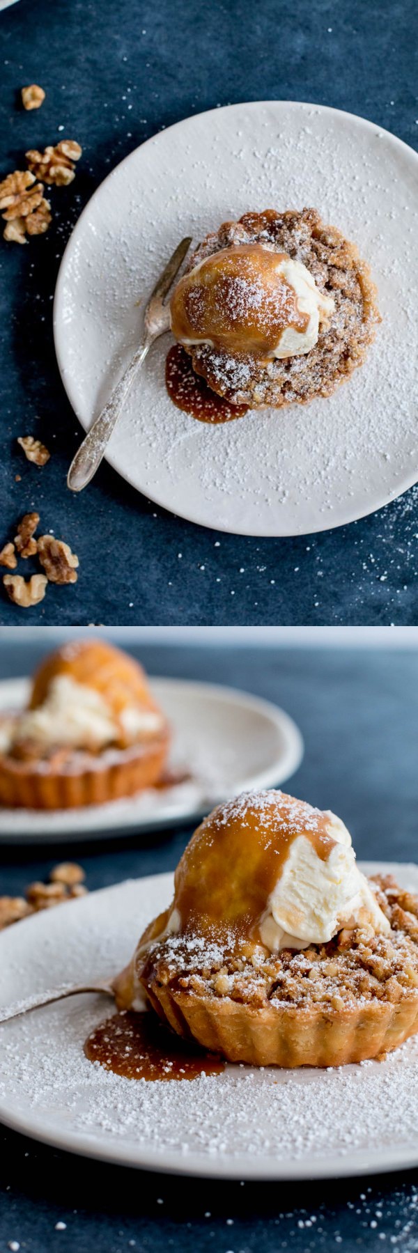 Apple & Walnut Crumble Tart with Miso Butterscotch Ice Cream