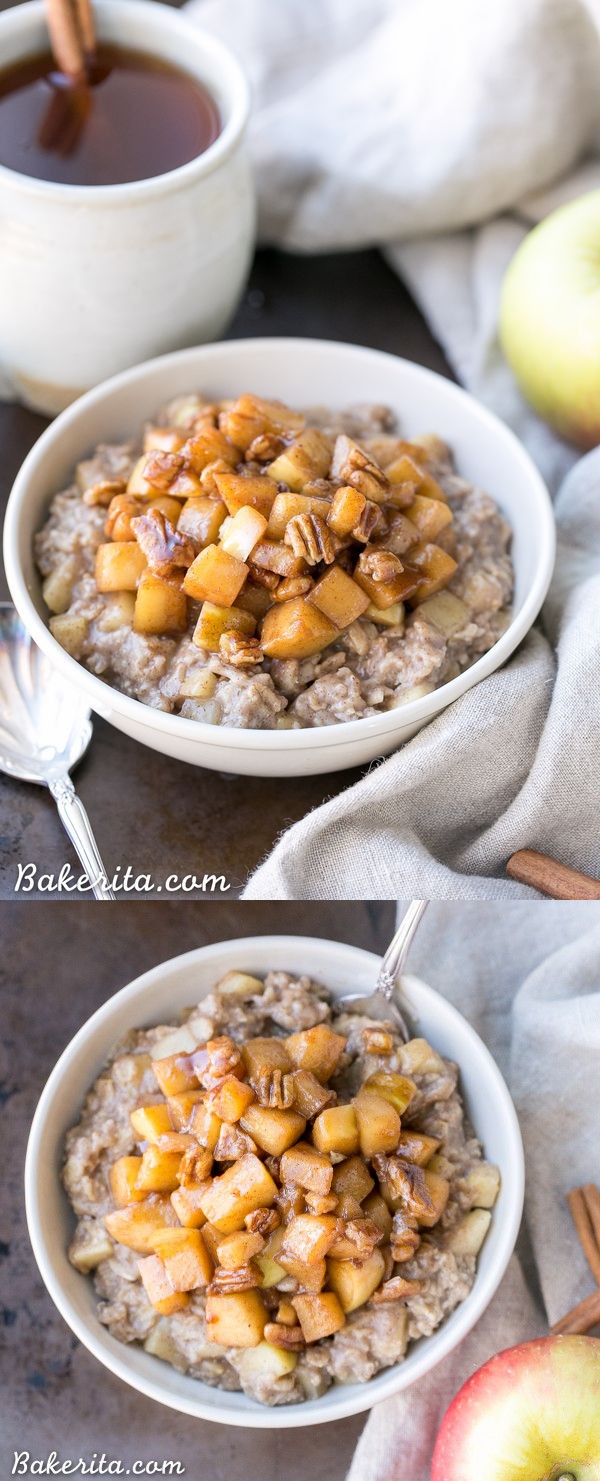 Apple Cinnamon Oatmeal with Caramelized Apples + Pecans