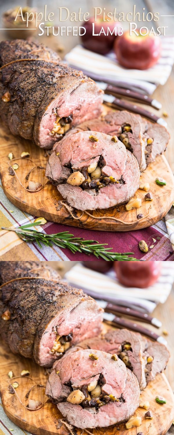 Apple Date Pistachios Stuffed Lamb Roast