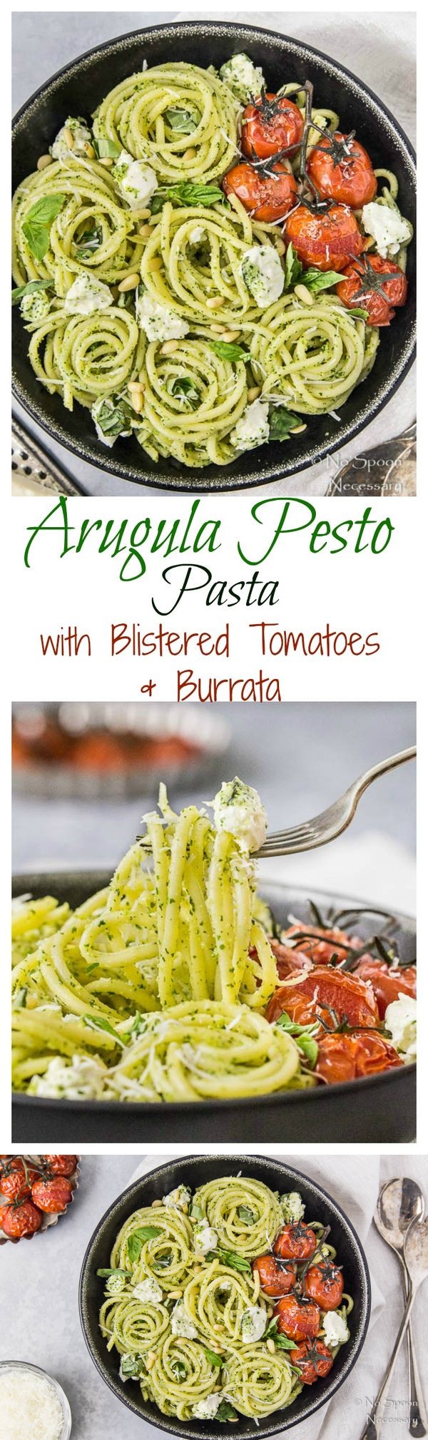 Arugula Pesto Pasta with Blistered Tomatoes & Burrata