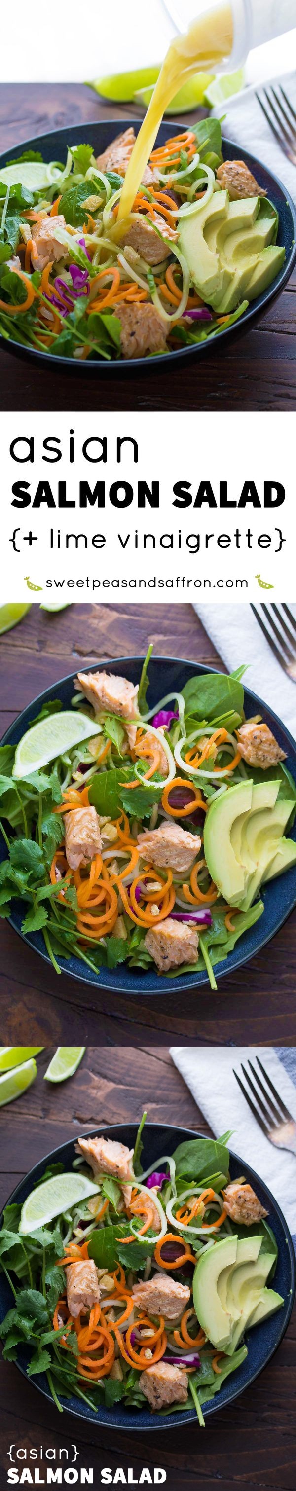 Asian Salad with Salmon, Ginger, and Lime Dressing