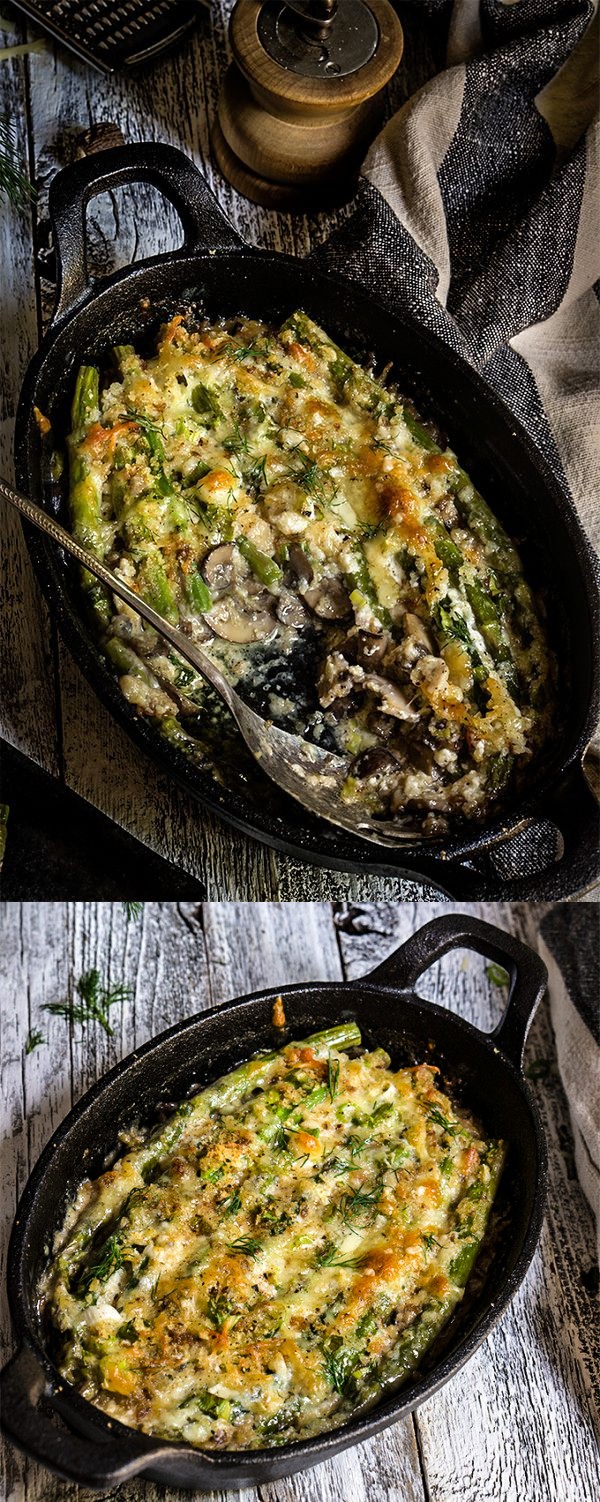 Asparagus and mushroom gratin