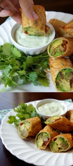 Avocado Egg Rolls with a Creamy Cilantro Ranch Dip