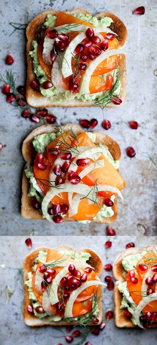 Avocado Toast with Persimmon, Pomegranate and Fennel